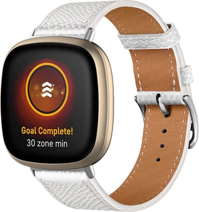 By Qubix - Compatible Fitbit bandje - geschikt voor Fitbit Versa 3/4 & Sense 1/2 leren bandje - Wit Smartwatchbandje bandje Armband Polsband Strap Band Watchband