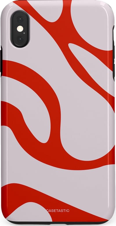 Casetastic hoesje geschikt voor Apple iPhone XS Max - Dubbellaagse bescherming - Oranje Witte Pebbel Stenen - Fashion Case - Lichtgrijs Rood