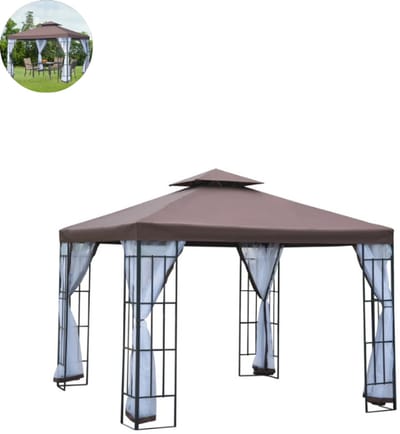 Partytent opvouwbaar - Paviljoen - 3 x 3 m - Easy up - Waterdicht - met Zijwanden - Weerbestendig - Bruin