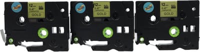 Dappaz - 3 stuks Brother Label Tape TZe-831 Zwart op Goud Compatible - 12 mm x 8 m - TZe831 Labeltape