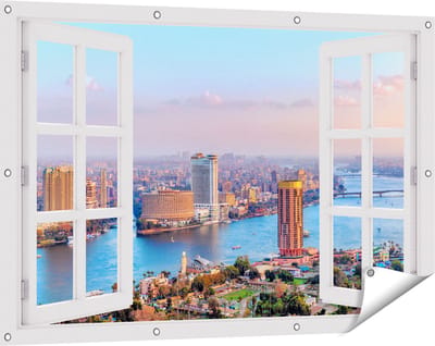 Gards Tuinposter Doorkijk De Nijl Rivier in Cairo, Egypte - 120x80 cm - Tuindoek - Tuindecoratie - Wanddecoratie buiten - Tuinschilderij