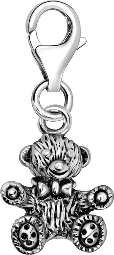 Quiges – 925 - Zilver – Charm - Bedel - Hanger - 3D Beertje Knuffel - met – sterling - zilver - karabijnslot - geschikt - voor - Bedelarmband HC371