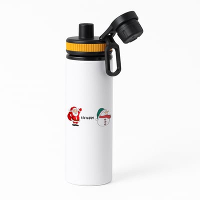 Hacebo® - Kerst sneeuwpop en kerstman met eigen naam waterfles met draaidop oranje - Kerstmis - Kerst beker - winter - kerst - christmas - kerst cadeau - water fles - 850ML