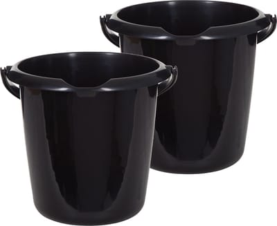 Whitefurze Emmer - 2x stuks - 10 liter - Kunststof - Zwart - 30 x 30 x 28 cm