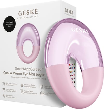 GESKE SmartAppGuided™ Cool & Warm Eye Massager | 7 in 1 | Multifunctioneel massageapparaat | Ogen en gezicht | Batterijloos koelen en warmen | Verstevigt en ontspant | Ringvormig ontwerp