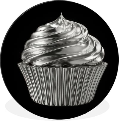 WallCircle - Wandcirkel - Muurcirkel - Cupcake - Luxueus - Zilver - Aluminium - Dibond - 30x30 cm - Binnen en Buiten