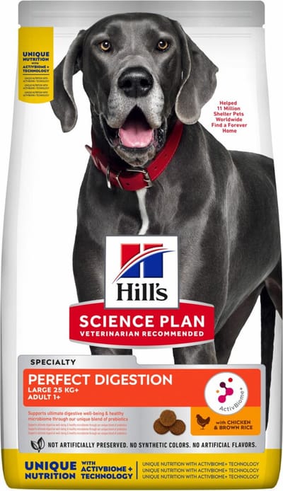 Hill's Science Plan Hondenvoer Perfect Digestion Large Breed Adult +1 Kip en Bruine Rijst 12 kg