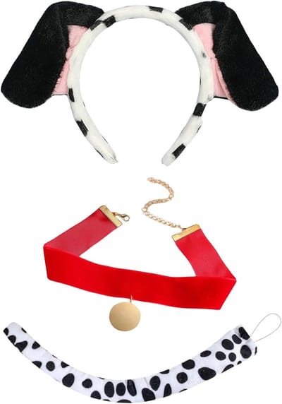 3-delige Dalmatiaan Kostuum Accessoires Set, inclusief hondenoren, fluwelen choker en staart voor Halloween, verkleedpartijen en dieren cosplay