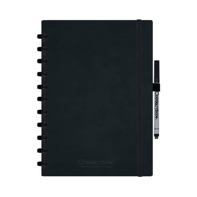 Correctbook A4 Uitwisbaar Notitieboek – Ink Black Kunstleer Hardcover – Blanco – Herbruikbaar schrift – Inclusief pen & wisdoekje – Aanvulbaar met extra pagina’s