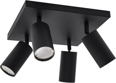 Manam Plafond Spot - 4x GU10 Fitting - 4 spotjes op plafondplaat - Modern - Vierkant - Zwart - excl. lichtbron - Plafondspot voor woonkamer, slaapkamer of keuken.