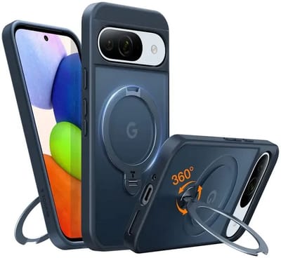 TORRAS UPro Ostand Spin Hoesje Geschikt voor Google Pixel 9 Pro XL - Compatibel met MagSafe - 360° Draaibare Magnetische Standaard - Back Cover Kickstand Ring - Zwart