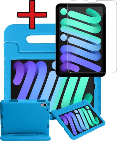 Hoesje - Geschikt voor Apple iPad Mini 7 (2024) - 8.3 inch - 7e Generatie - Met Screenprotector - Kinderhoes - Shockproof Bumper - Kidsproof Case - Tablethoes - Kinder Hoes Cover - Blauw