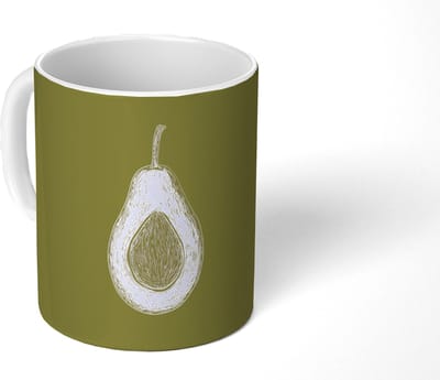 Mok - Koffiemok - Avocado - Minimalistisch - Illustratie - Groen - Mokken - 350 ML - Beker - Koffiemokken - Theemok