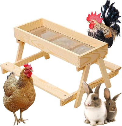 Voederbak Hout - Kippentafel - Dieren Voeren - Grote Capaciteit - 375 x 375 cm - Natuurlijk Hout