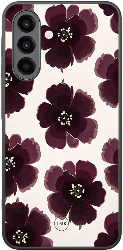 Hoesje geschikt voor Samsung Galaxy A26 - Burgundy flowers - Blauw - TPU case - Bloemen - Hardcase zwart telefoonhoesje