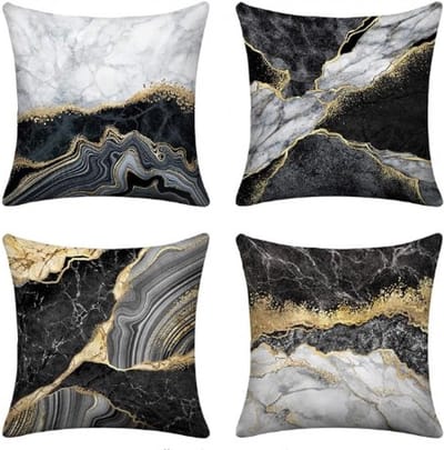 4 stuks - marmeren textuur - Kussenhoes voor sierkussen - Enkelzijdig afdrukken - kunst suède - 45*45cm - zwart