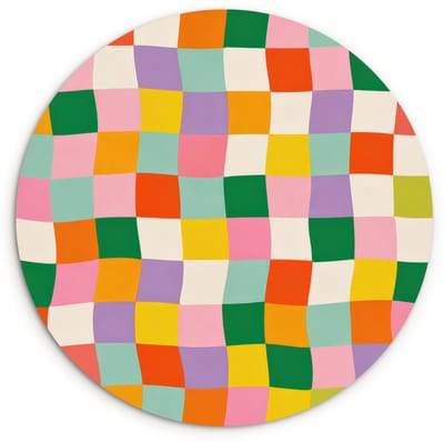WallCircle® Wandcirkel 120x120 cm - Muurcirkel Vierkanten - Kleurrijk - Golvend - Muurdecoratie woonkamer - Wanddecoratie slaapkamer - Kamer decoratie accessoires - Ronde schilderijen XXL