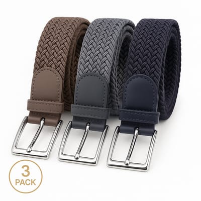 3 pack deal - Elastische riem - gevlochten broekriem - dames en heren riemen - Kleur 1 Blauw 2 Grijs 3 Kaki 105 cm