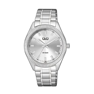 Q&Q QZ48J201Y - Horloge - Analoog - Heren - Mannen - Stalen band - Rond - Metaal - Streepjes - Zilverkleurig - 5 ATM