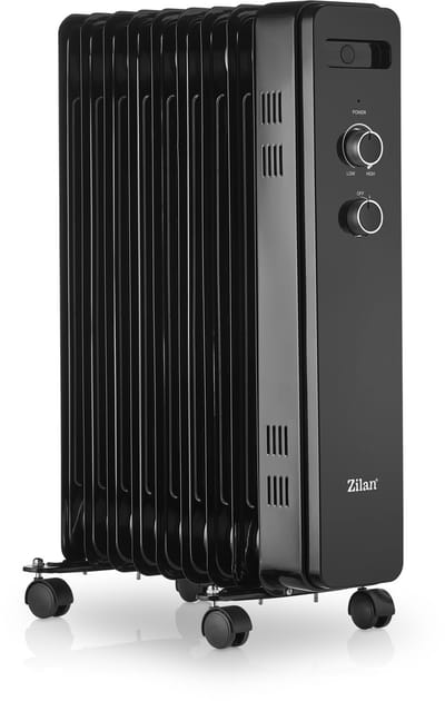 Zilan Oliegevulde Radiator 2000W – Elektrische Kachel met 9 Ribben, Oververhittingsbeveiliging & Wielen – Stil en Draagbaar voor Slaapkamer, Woonkamer & Kantoor