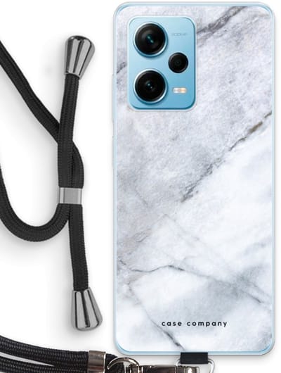 Case Company® - Hoesje met koord geschikt voor Xiaomi Redmi Note 12 Pro Plus hoesje met Koord - Witte marmer - Telefoonhoesje met Zwart Koord - Bescherming aan alle Kanten en Over de Schermrand