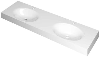 INK Smooth Wastafel Polystone Dubbel met 2 Kraangaten - 1600x450x90 mm - Glans Wit
