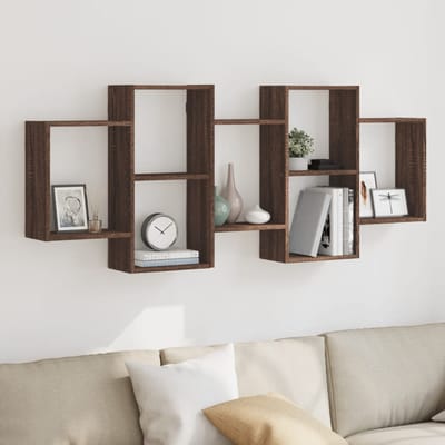 vidaXL - Wandschap - 159x18x65 - cm - bewerkt - hout - bruin - eikenkleurig