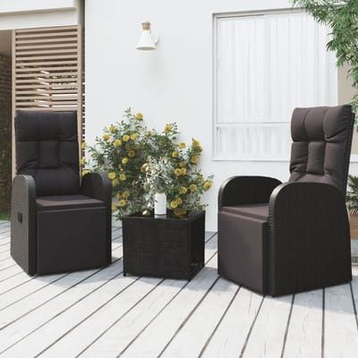 vidaXL - 3-delige - Loungeset - poly - rattan - en - staal - zwart