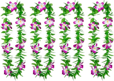 Boland Hawaii krans/slinger - 4x - Tropische kleuren mix groen/paars - Bloemen hals slingers