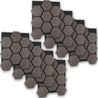 tectake® Akoestische Hexagon Panelen - Set van 8 - Akoestisch Wandpaneel - 76 x 62 cm - Wandpanelen met Aanpasbare Grootte en Patronen - MDF en Houtfineer - Geluidsisolatie - Stijlvolle Wanddecoratie - Eenvoudige Montage - Eiken Grijs