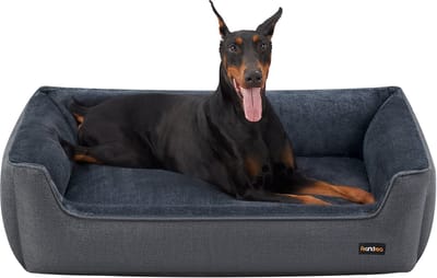 Feandrea - Hondenmand - Hondenbed met Linnenlook - Verhoogde Randen - Afneembare Wasbare Hoes