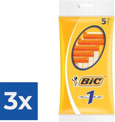 BIC 1 Klassieke Wegwerpscheermesjes Voor Heren Met Een Enkel Mesje En Vaste Kop - Pak van 5 Stuks - Voordeelverpakking 3 stuks
