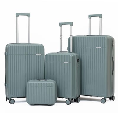 Casamayra Luxe Kofferset 3-Delig Incl. Underseat Koffer - Lichtgewicht Hardcase - Ingebouwd Cijferslot - 360° Wielen - Grayish Green