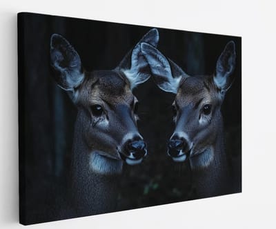 Saammp Canvas Schilderij - 2 Jonge Herten - Portret - Natuur - Dieren - 45x30 - Foto op canvas - Wanddecoratie - Muurdecoratie Woonkamer - Slaapkamer decoratie - Canvas Print