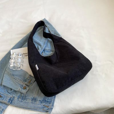 Sac à bandoulière décontracté en velours côtelé pour femmes, fourre-tout de Shopping de grande capacité, sac à poignée supérieure, grands sacs à main pour étudiants, automne hiver 34x11x30cm noir