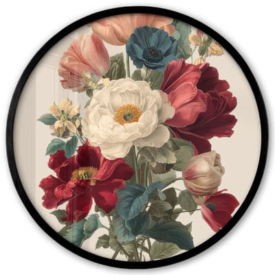 Poster in lijst Rond - Fotolijst 40x40 cm - Posters - Boeket - Warme tinten - Elegant - Ronde posterlijst zwart - Decoratie - Wanddecoratie woonkamer - Muurdecoratie slaapkamer