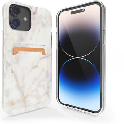 ShieldCase Hoesje geschikt voor Apple iPhone 12 / 12 Pro hoesje pasjes - Elegant Marble - ruimte voor pasjes - pashouder - Marmerprint gebroken wit