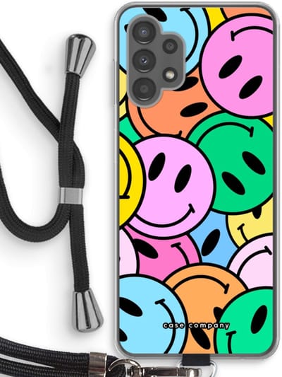 Case Company® - Hoesje met koord geschikt voor Samsung Galaxy A13 4G hoesje met Koord - Smiley N°1 - Telefoonhoesje met Zwart Koord - Bescherming aan alle Kanten en Over de Schermrand