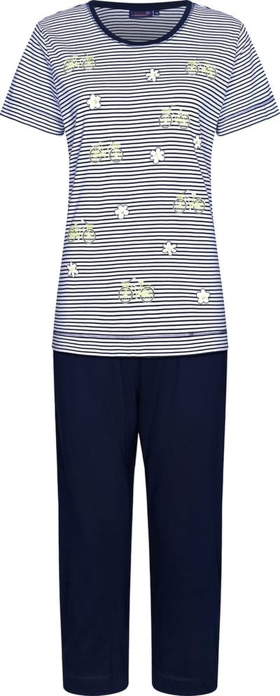 Rebelle Dames Pyjamaset Flower Ride - Blauw/Wit - Katoen - Maat 36