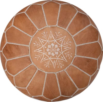 Leren Poef - Naturel bruin - Handgemaakt en stijlvol - Gevuld geleverd - Poufs&Pillows