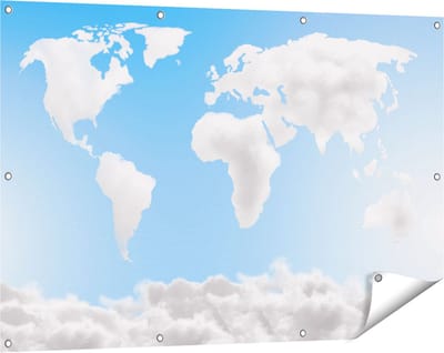 Gards Tuinposter Wereldkaart Gemaakt van Wolken - 120x80 cm - Tuindoek - Tuindecoratie - Wanddecoratie buiten - Tuinschilderij
