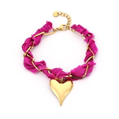 Stof armband met schakels fuchsia JE18154