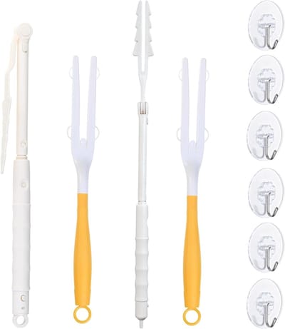 Telescoopstang met 2 haken - Intrekbare stofmagneet voor moeiteloos schoonmaken, veelzijdig en duurzaam, geel en wit, ideaal voor hoge plekken