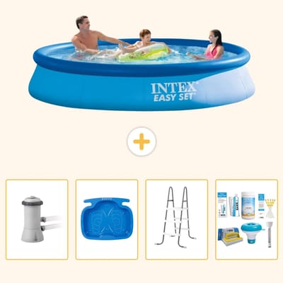 Intex Rond Opblaasbaar Easy Set Zwembad - 366 x 76 cm - Blauw - Inclusief Pomp - Voetenbad - Ladder - Onderhoudspakket - 5-delig