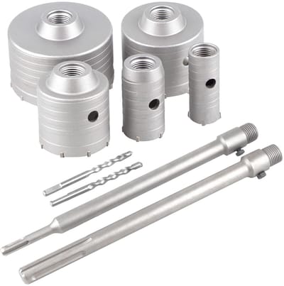 Dailygoods - Hole drill bit for wall set - 5-delige boorset - 300 mm wandshank - Geschikt voor beton en natuursteen - Voor installatie van leidingen -...