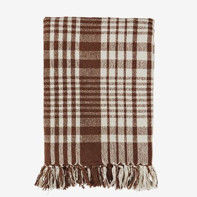 Madam Stoltz - Gerecycled Katoenen Plaid - Terra Bruin/Wit Geruit