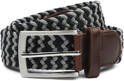Suitable Geweven Riem Antraciet Zwart - Maat 105 - Dames en Heren - Elastisch gevlochten stretch riem - 3,5cm breed - Riem gevlochten