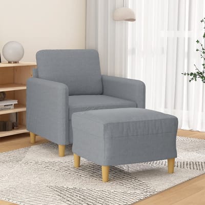 vidaXL - Fauteuil - met - voetenbank - 60 - cm - stof - lichtgrijs