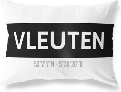 Tuinkussen VLEUTEN - UTRECHT met coördinaten - Buitenkussen - Bootkussen - Weerbestendig - Jouw Plaats - Studio216 - Modern - Zwart-Wit - 50x30cm