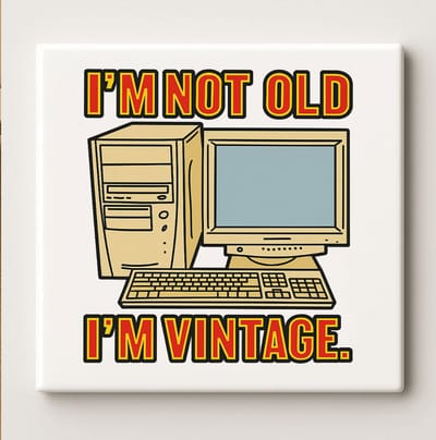 I’m Not Old I’m Vintage Keramische Tegel – Grappige Retro Computer Quote Wanddecoratie – Nostalgisch Tech Cadeau – 15 × 15 cm